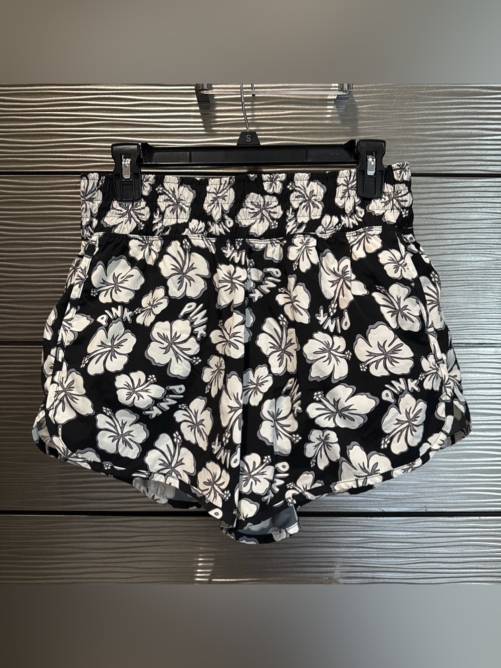 PINK Victoria's Secret Black & White Hibiscus Athletic Shorts